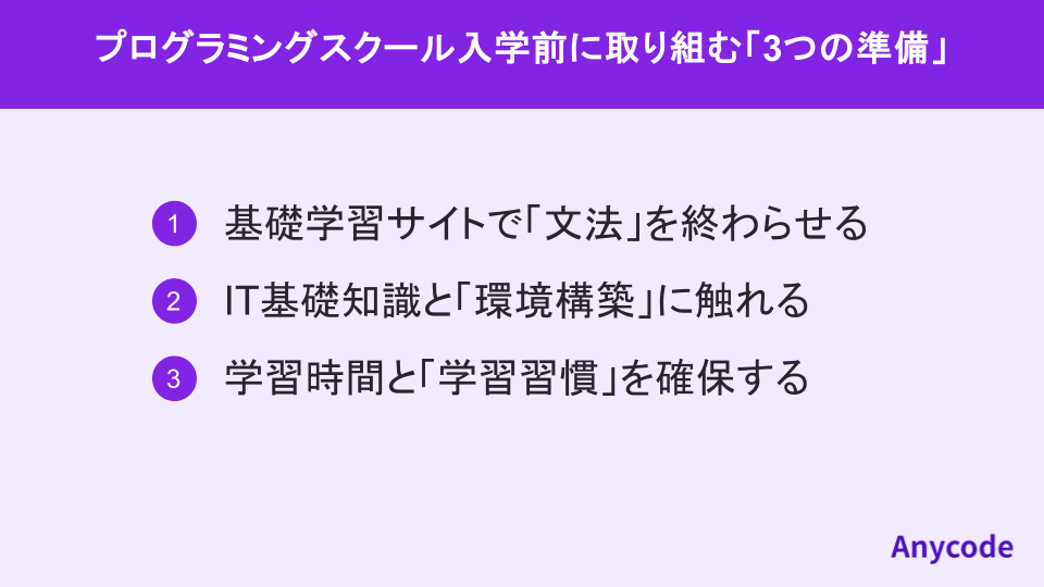 プログラミングスクール入学前に取り組む「3つの準備」