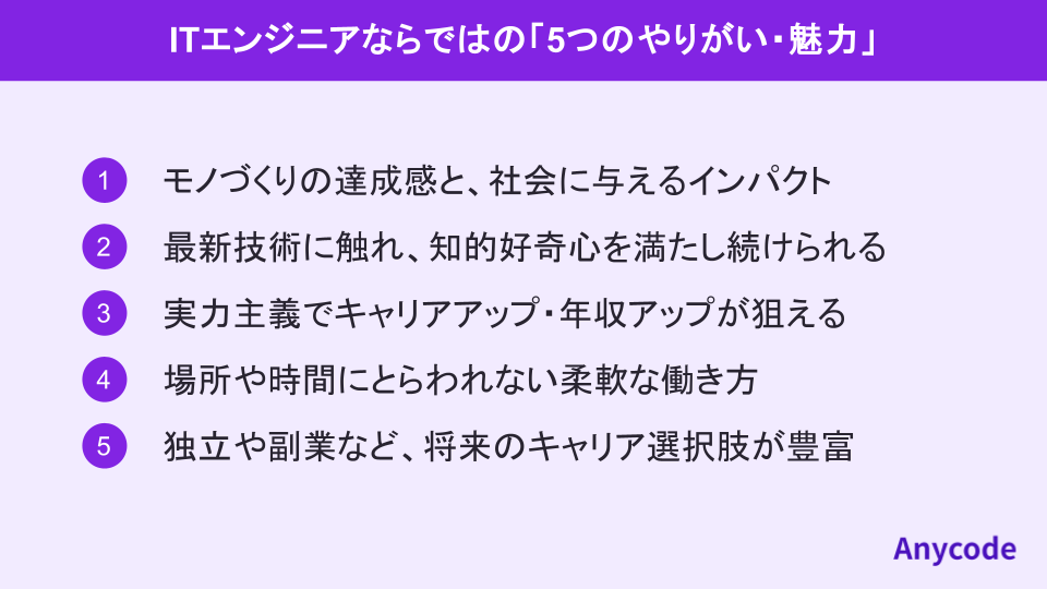 ITエンジニアならではの「5つのやりがい・魅力」