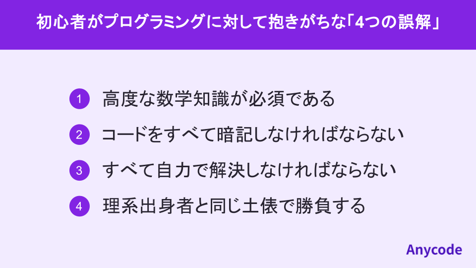 初心者がプログラミングに対して抱きがちな「4つの誤解」